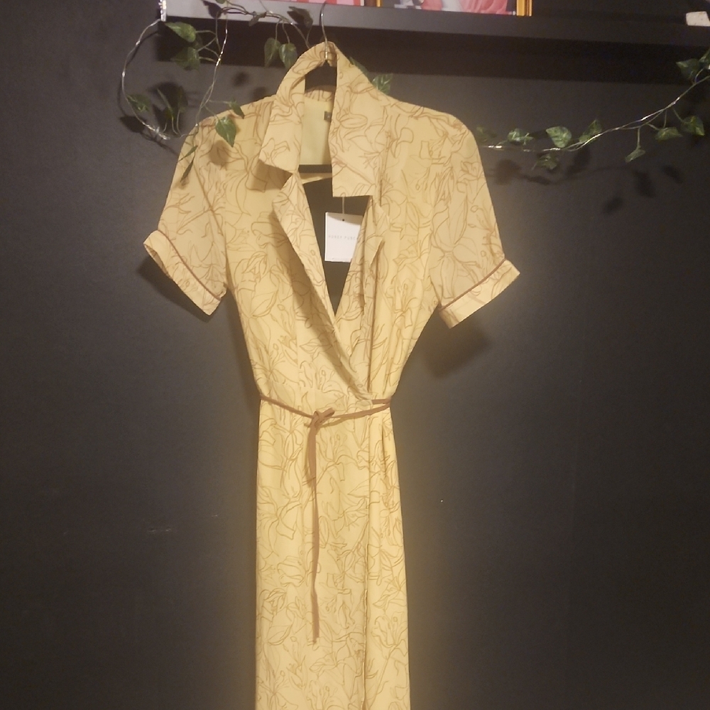 Honey Punch Soft Yellow Midi Dress with Tie Waist
